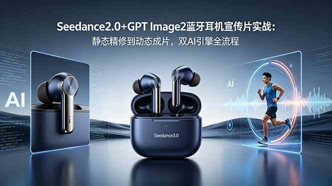 Seedance2.0+GPT Image2蓝牙耳机宣传片实战：静态精修到动态成片，双AI引擎全流程-搞钱利器