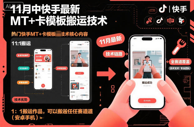 11月中快手最新MT+卡模板搬运技术，1：1搬运作品，可以搬运任何赛道(安卓手机)-搞钱利器