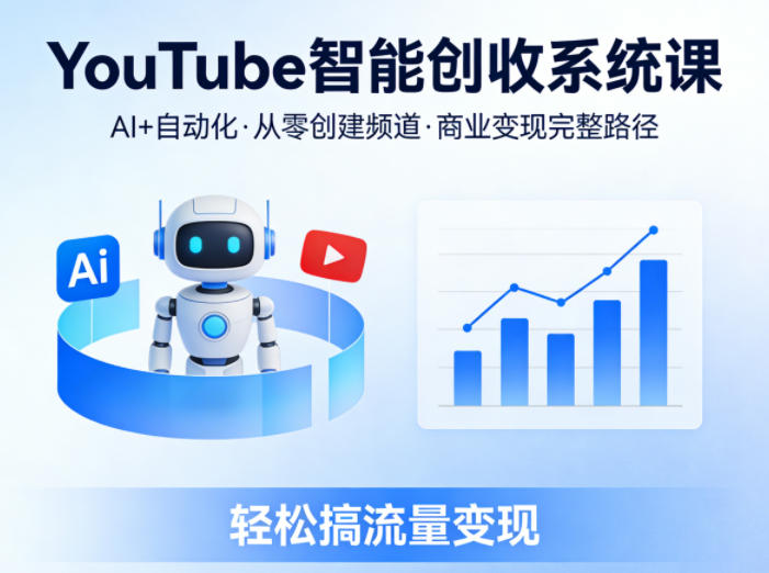 YouTube智能创收系统课，AI+自动化，从零创建YouTube频道并实现商业变现的完整路径，轻松搞流量变现-搞钱利器
