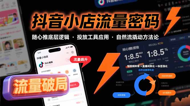 抖音小店流量密码，随心推底层逻辑，投放工具应用，自然流撬动核心方法论-搞钱利器