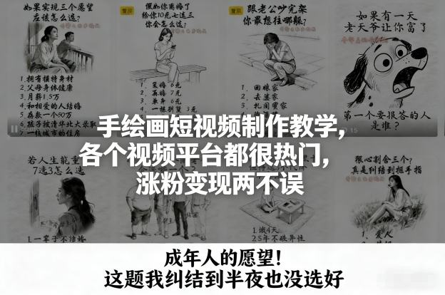 手绘画短视频制作教学，各个视频平台都很热门，涨粉变现两不误-搞钱利器