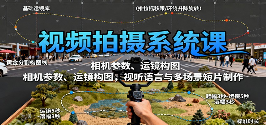 视频拍摄系统课：相机参数、运镜构图，视听语言与多场景短片制作-搞钱利器