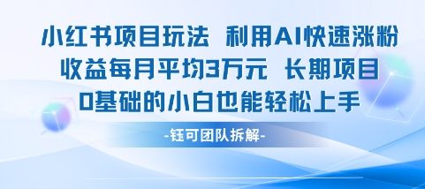 适合小白操作的小红书新项目，利用AI快速涨粉，收益每月平均1W+-搞钱利器