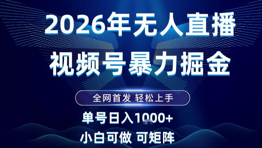 2026最新视频号无人直播掘金，全网首发，小白可以玩，长期稳定日入1k+【揭秘】-搞钱利器