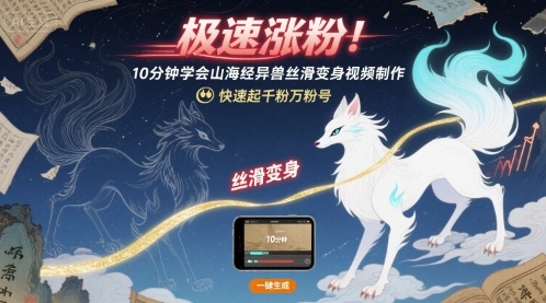 极速涨粉！10分钟学会山海经异兽丝滑变身视频制作，快速起千粉万粉号-搞钱利器