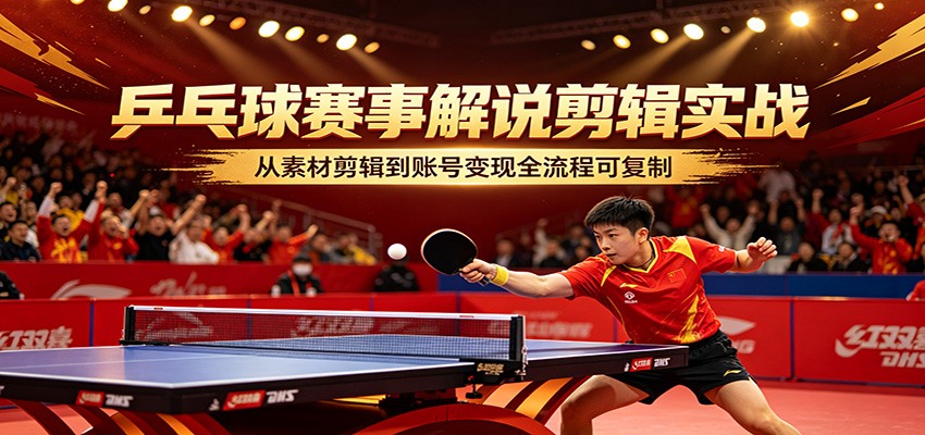 乒乓球赛事解说剪辑实战，从素材剪辑到账号变现全流程可复制-搞钱利器