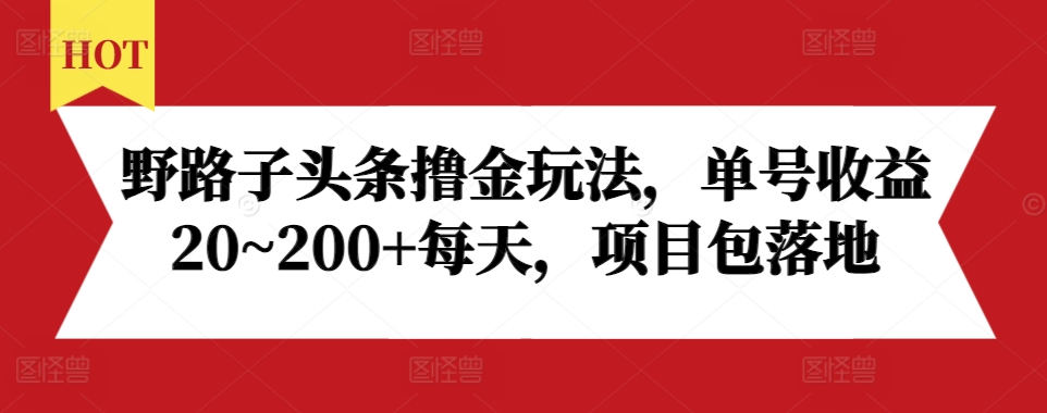 野路子头条撸金玩法，单号收益20~200+每天，项目包落地-搞钱利器