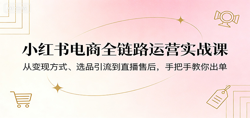 小红书电商全链路运营实战课：从变现方式、选品引流到直播售后，手把手教你出单-搞钱利器