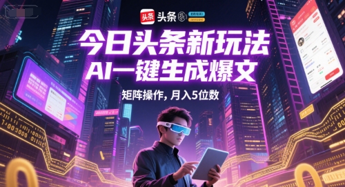 今日头条新玩法，AI一键生成爆文，矩阵操作，月入5位数-搞钱利器