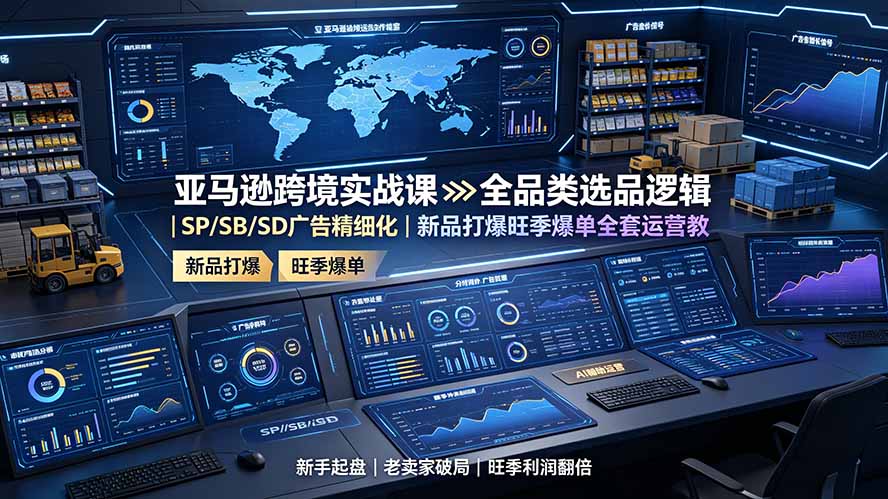 亚马逊跨境实战课：全品类选品逻辑｜SP/SB/SD广告精细化｜新品打爆旺季爆单全套运营教程-搞钱利器