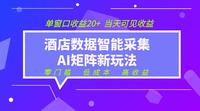 2026酒店数据采集ai智能矩阵新风口  低成本   高收益   当天见收益   单窗口20+-搞钱利器