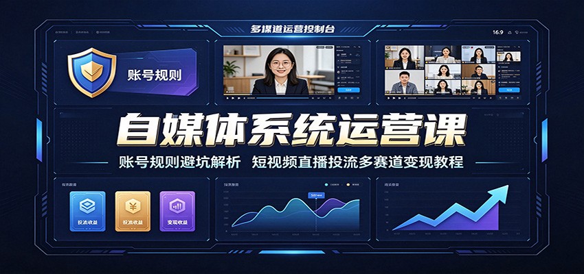 自媒体系统运营课:账号规则避坑解析,短视频直播投流多赛道变现教程-搞钱利器