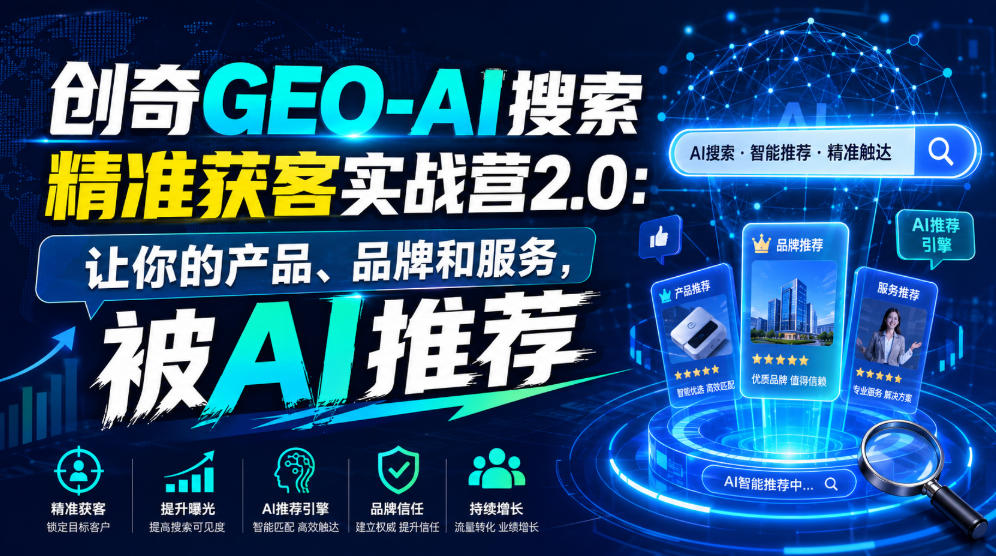 创奇GEO-AI搜索精准获客实战营2.0：让你的产品、品牌和服务，被AI推荐-搞钱利器