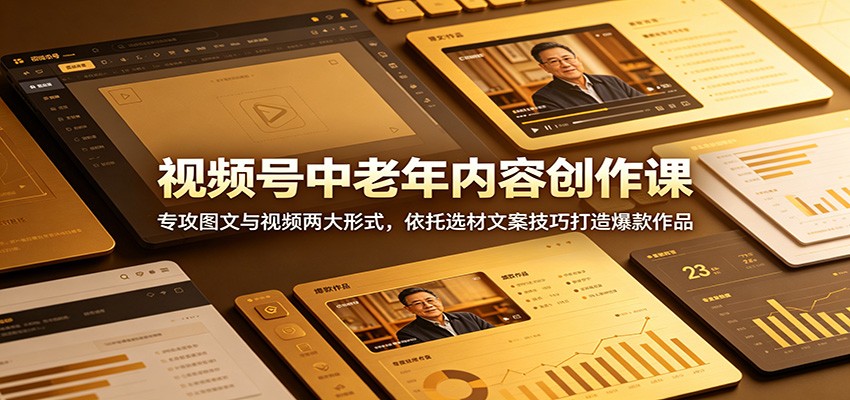 视频号中老年内容创作课：专攻图文与视频两大形式，依托选材文案技巧打造爆款作品-搞钱利器