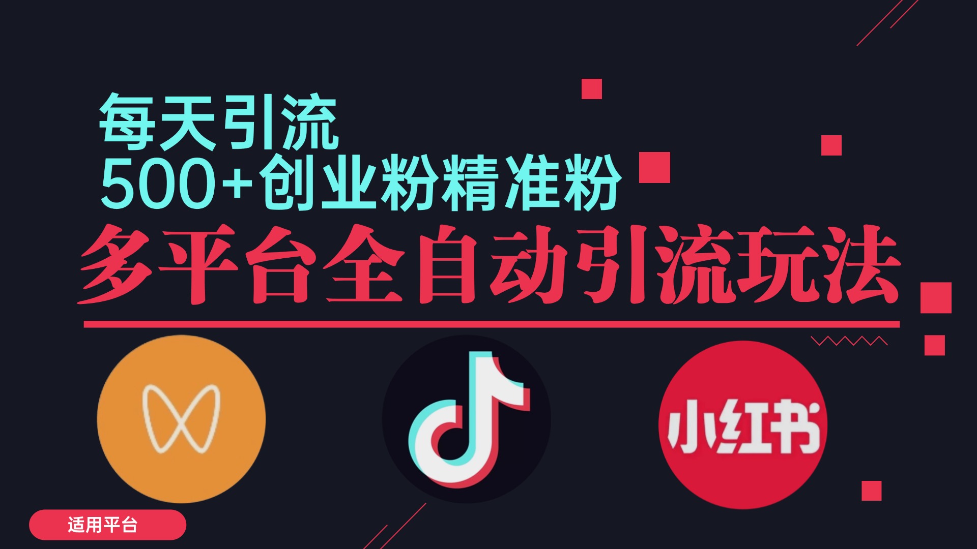 小红书抖音视频号截流自热全平台引流打法，全自动引流【日引2000+精准…-搞钱利器