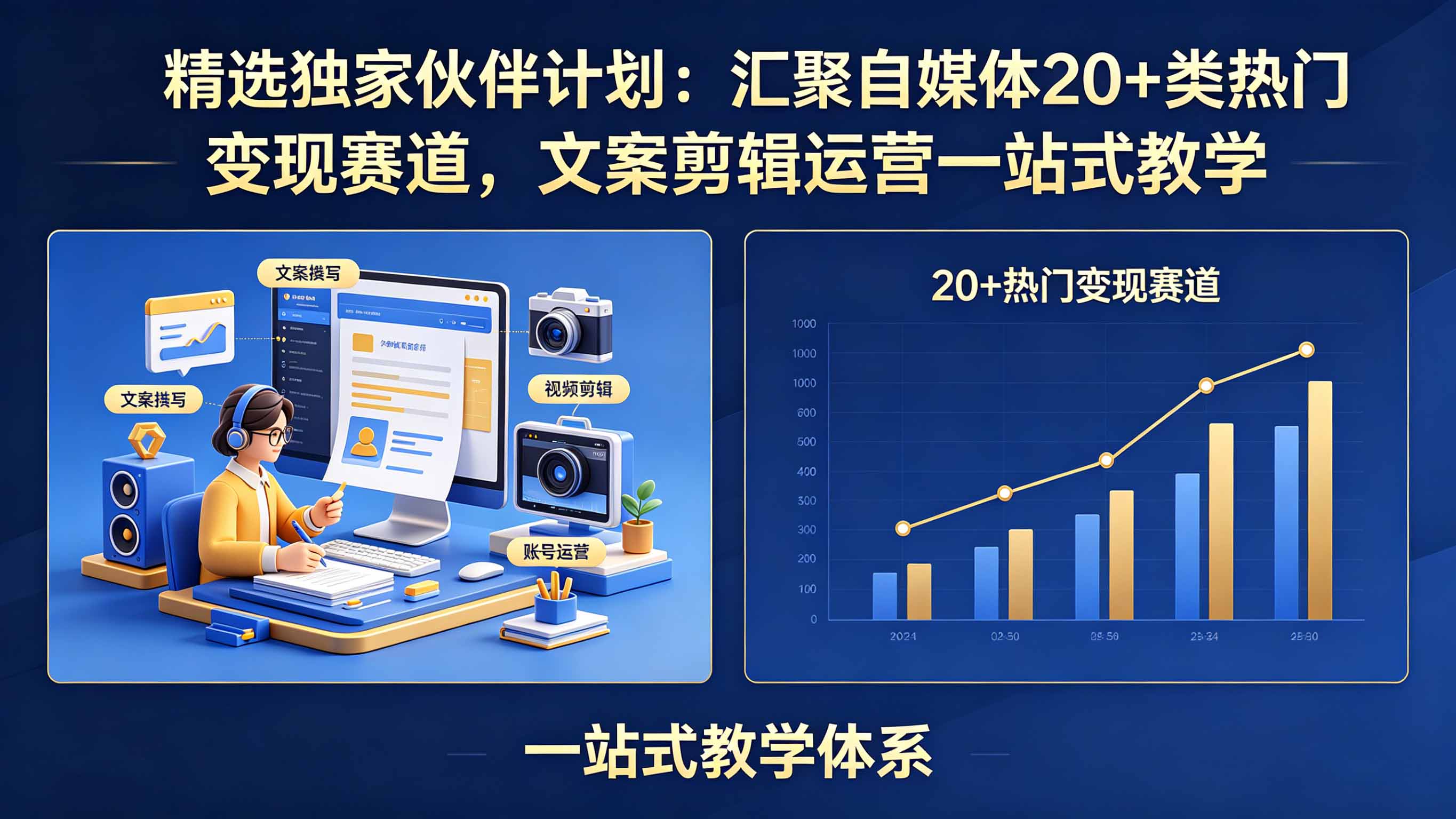 精选独家伙伴计划：汇聚自媒体20+类热门变现赛道，文案剪辑运营一站式教学-搞钱利器