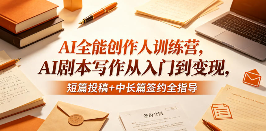 AI全能创作人训练营，AI剧本写作从入门到变现，短篇投稿+中长篇签约全指导-搞钱利器