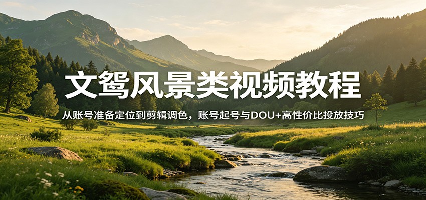 文鸳风景类视频教程：从账号准备定位到剪辑调色，账号起号与DOU+高性价比投放技巧-搞钱利器