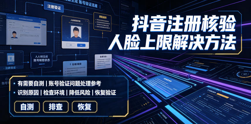 抖音注册核验人脸上限解决方法，有需要自测-搞钱利器