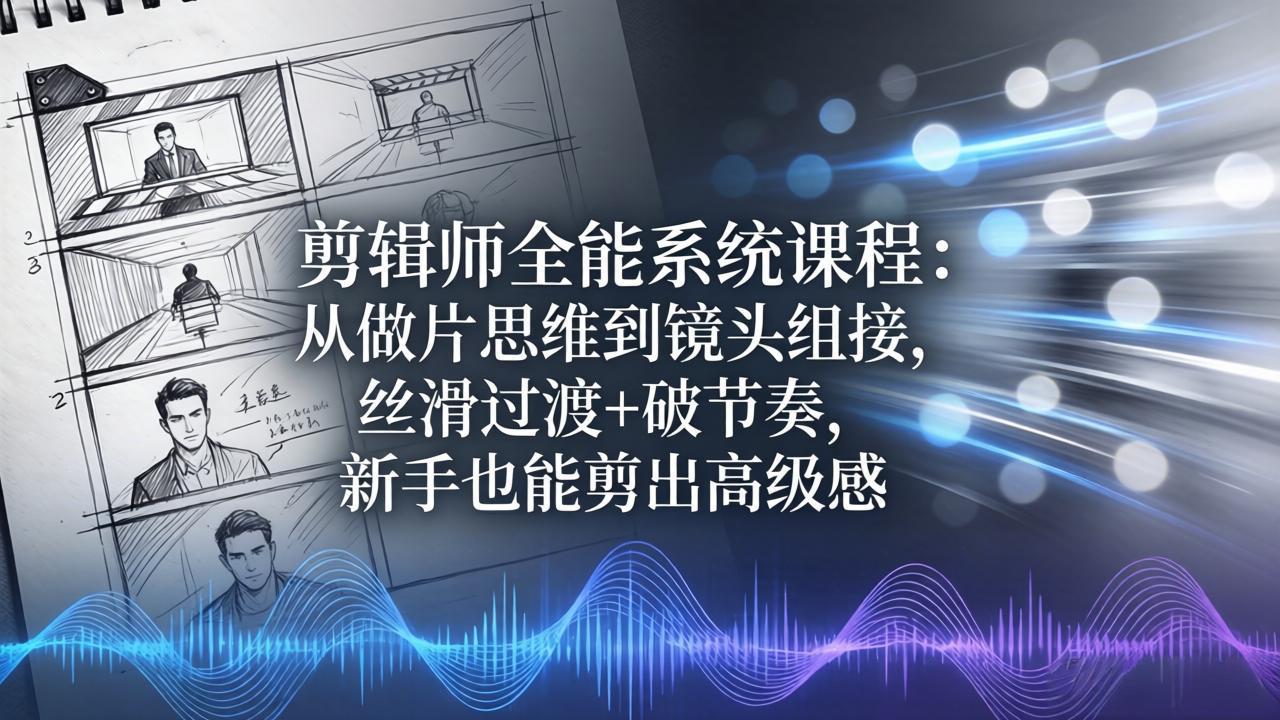 剪辑师全能系统课程：从做片思维到镜头组接，丝滑过渡+破节奏，新手也能剪出高级感-搞钱利器