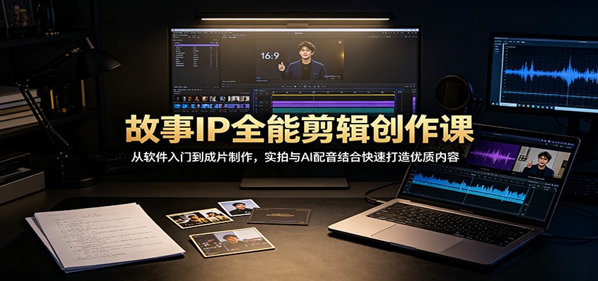故事IP全能剪辑创作课：从软件入门到成片制作，实拍与AI配音结合快速打造优质内容-搞钱利器