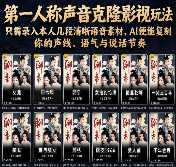 第一人称声音克隆影视玩法，只需录入本人几段清晰语音素材，AI便能复刻你的声线、语气与说话节奏-搞钱利器