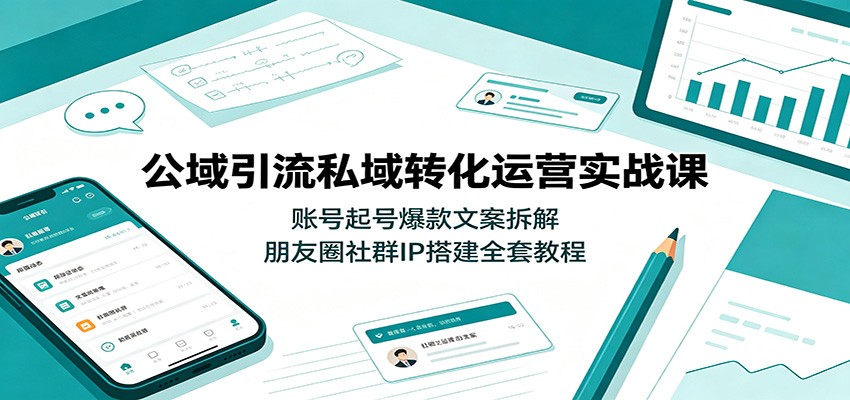 公域引流私域转化运营实战课：账号起号爆款文案拆解，朋友圈社群IP搭建全套教程-搞钱利器