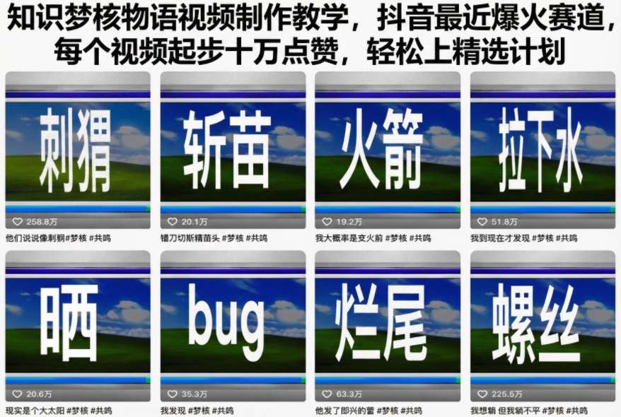 知识梦核物语视频制作教学，抖音最近爆火赛道，每个视频起步十万点赞，轻松上精选计划-搞钱利器