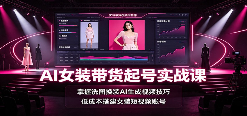 AI女装带货起号实战课：掌握洗图换装AI生成视频技巧，低成本搭建女装短视频账号-搞钱利器