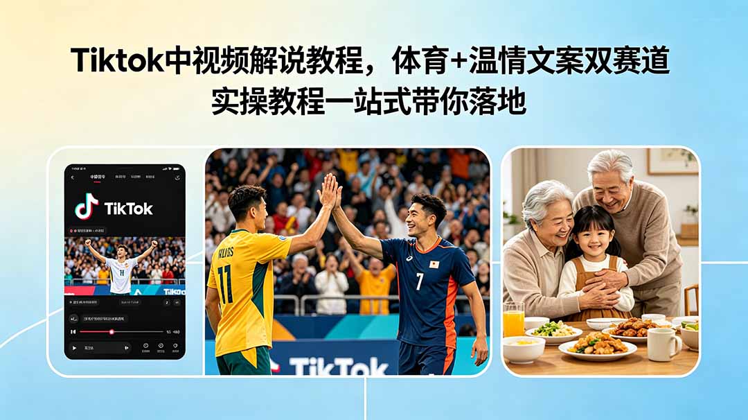 Tiktok中视频解说教程，体育+温情文案双赛道实操教程一站式带你落地-搞钱利器