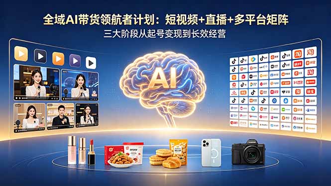 全域AI带货领航者计划：短视频+直播+多平台矩阵，三大阶段从起号变现到长效经营-搞钱利器