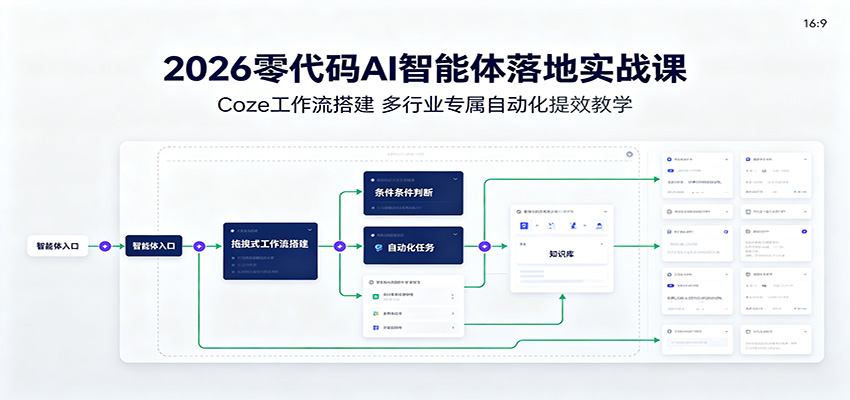 2026零代码AI智能体落地实战课：Coze工作流搭建，多行业专属自动化提效教学-搞钱利器