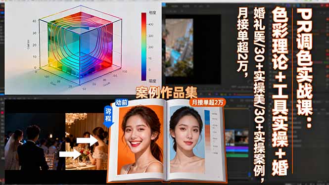 PR调色实战课：色彩理论+工具实操+婚礼医美/30+实操案例，月接单超2万-搞钱利器