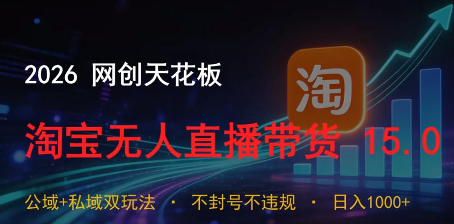 2026网创天花板，淘宝无人直播带货15.0，公域+私域双玩法，日入1k+，不违规不封号【揭秘】-搞钱利器