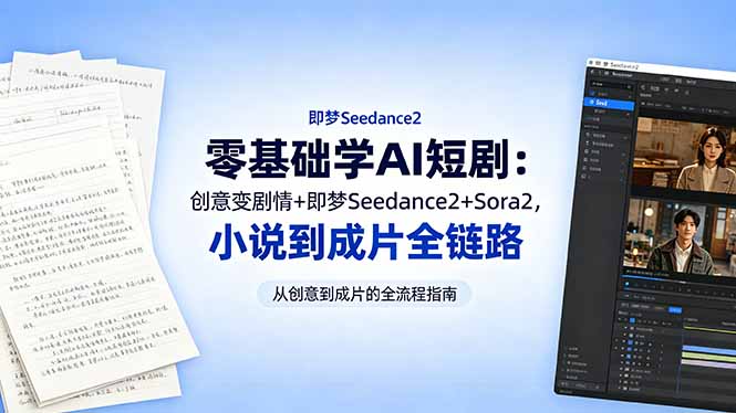 零基础学AI短剧：创意变剧情+即梦Seedance2+Sora2，小说到成片全链路-搞钱利器