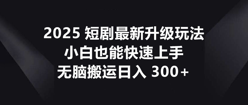 2025短剧最新升级玩法，小白也能快速上手，无脑搬运日入300+-搞钱利器