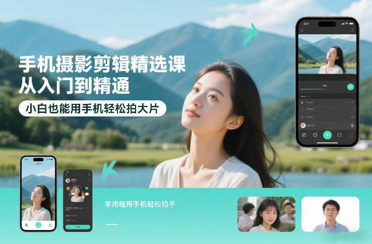 手机摄影剪辑精选课,从入门到精通,小白也能用手机轻松拍大片-搞钱利器