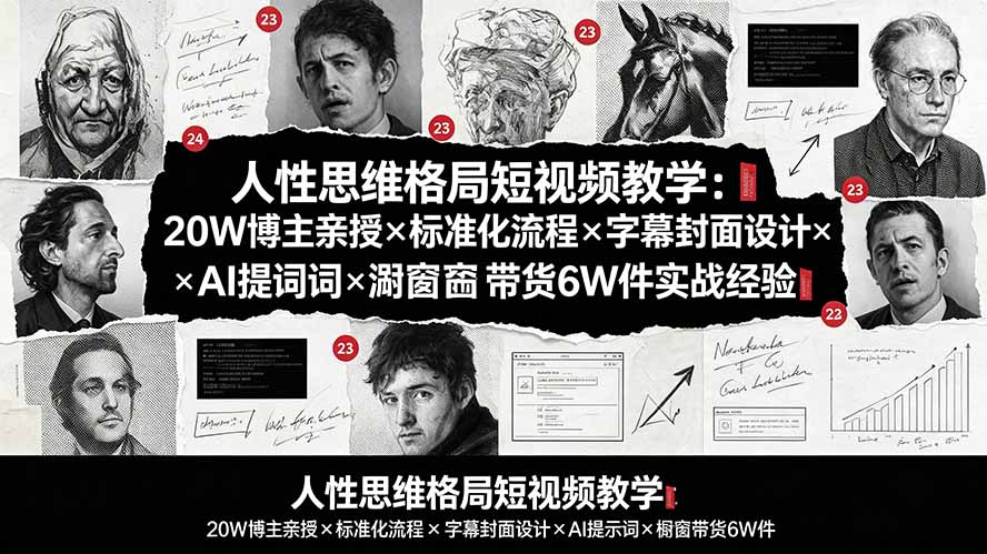 人性思维格局短视频教学：20W博主亲授×标准化流程×字幕封面设计×AI提示词×橱窗带货6W件实战经验-搞钱利器