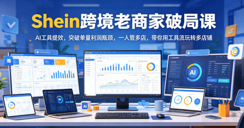 Shein跨境老商家破局课，AI工具提效，突破单量利润瓶颈，一人管多店，带你用工具流玩转多店铺-搞钱利器