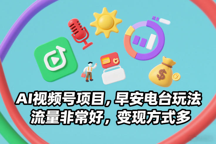 AI视频号项目，早安电台玩法，流量非常好，变现方式多-搞钱利器