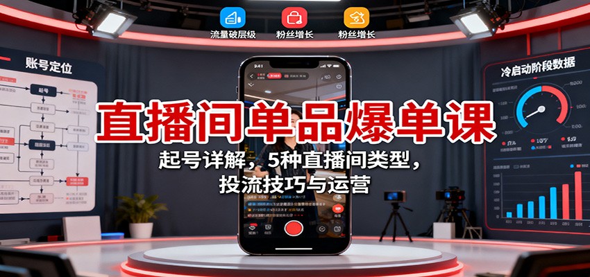 直播间单品爆单课：起号详解，5种直播间类型，投流技巧与运营-搞钱利器