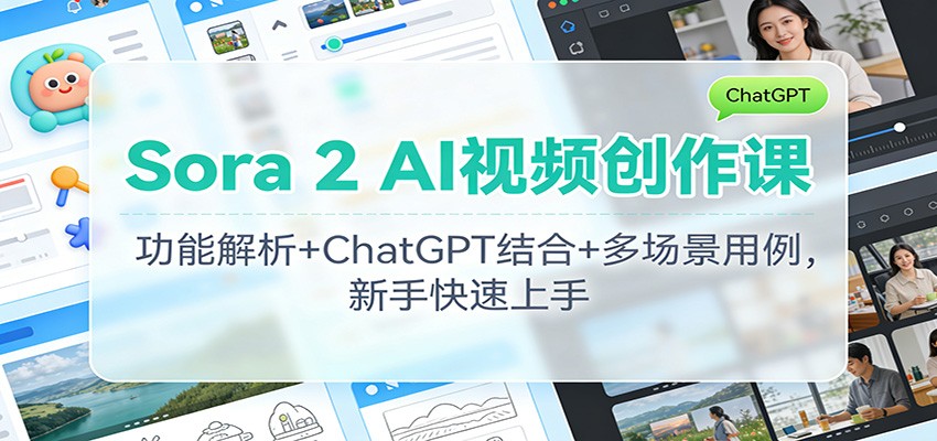 Sora 2 AI视频创作课：功能解析+ChatGPT结合+多场景用例，新手快速上手-搞钱利器