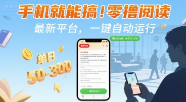 手机就能搞！零撸阅读挂G，最新平台，一键自动运行，随时随地挣，单日50-3张+【揭秘】-搞钱利器