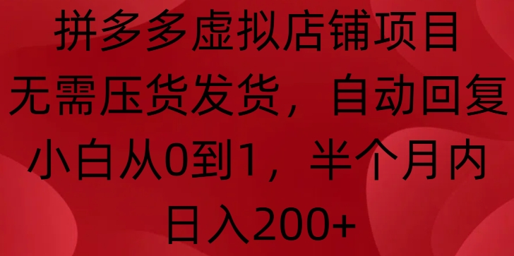 拼多多虚拟店铺项目，无需压货发货，自动回复，小白从0到1，半个月内日入200+【揭秘】-搞钱利器