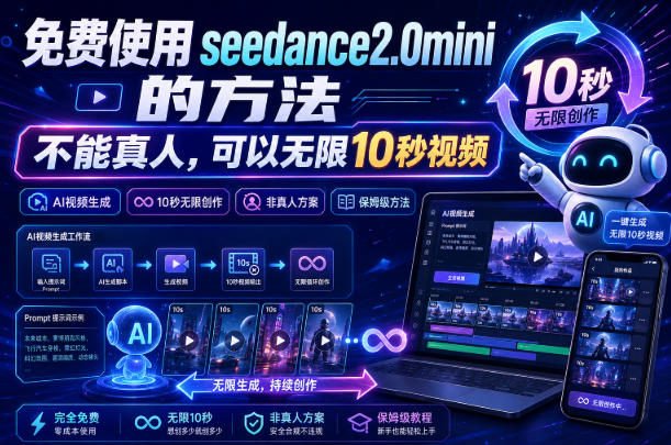 免费使用seedance2.0mini的方法，不能真人，可以无限10秒视频，9图+3音频参考-搞钱利器