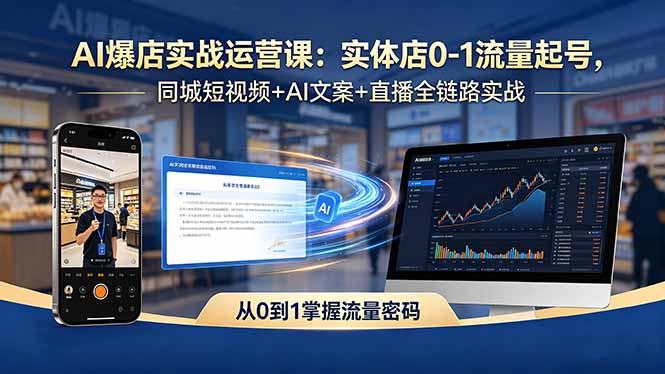 AI爆店实战运营课：实体店0-1流量起号，同城短视频+AI文案+直播全链路实战-搞钱利器