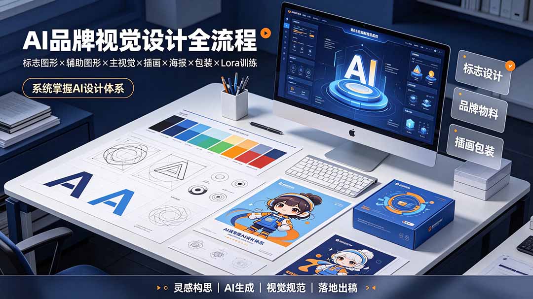 AI品牌视觉设计全流程：标志图形×辅助图形×主视觉×插画×海报×包装×Lora训练，系统掌握AI设计体系-搞钱利器