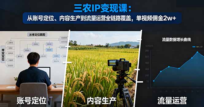 三农IP变现课：从账号定位、内容生产到流量运营全链路覆盖，单视频佣金2w+-搞钱利器