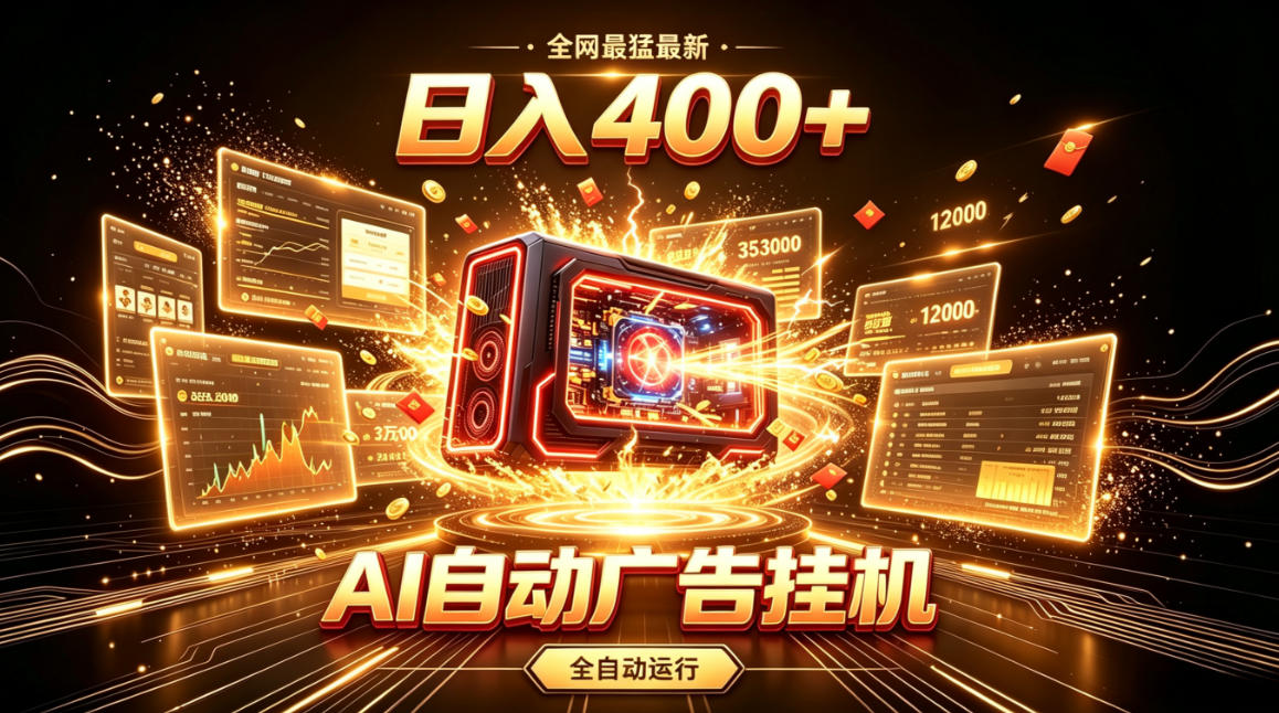 全网最猛最新的AI自动广告挂G，狠收益日入400+，真正做到躺賺式变现【揭秘】-搞钱利器