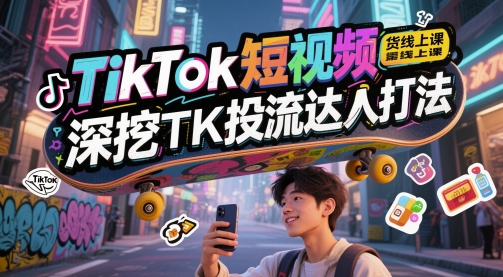 TikTok短视频带货线上课，深挖TK投流达人打法-搞钱利器